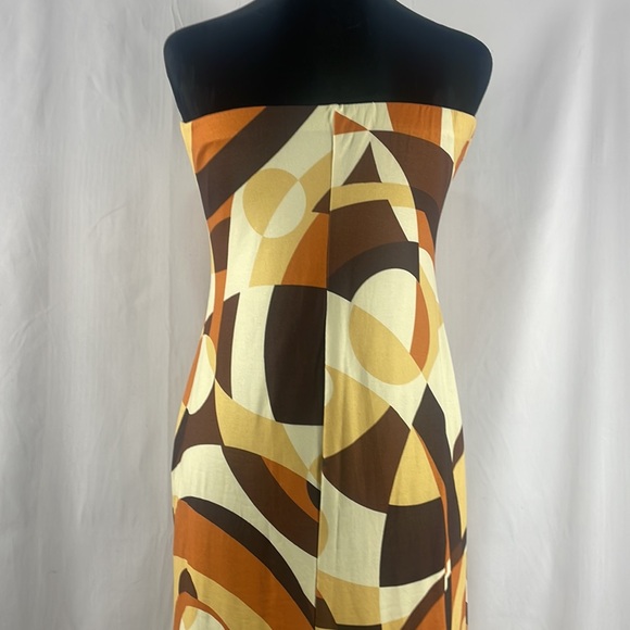 Brown multi colored,geometric shaped design maxi long tube dress,Large - Picture 5 of 14